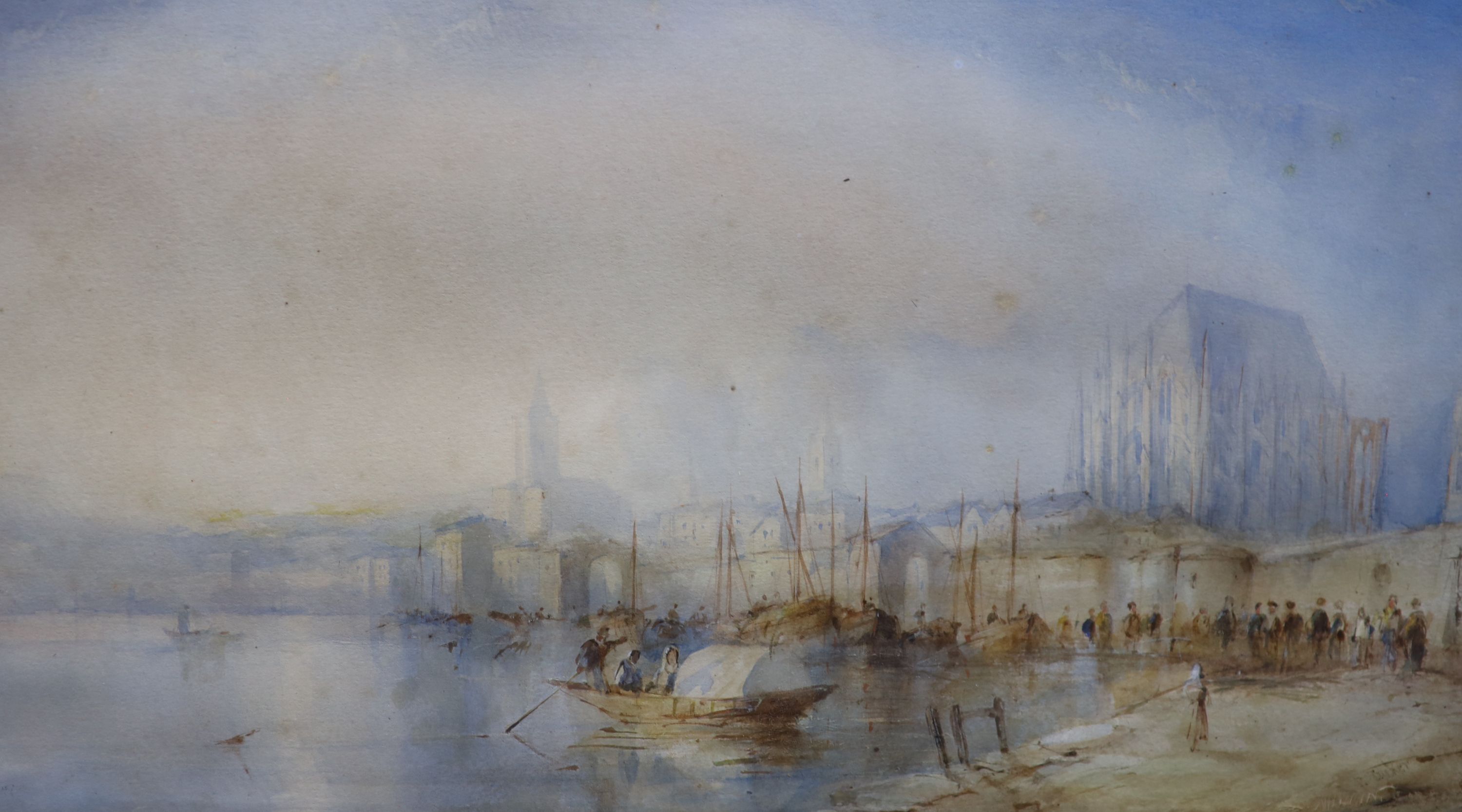 Edward Tucker (1847-1910), two watercolours, Continental waterside town and Swiss lake scene, both signed, 26 x 46cm and 29 x 52cm